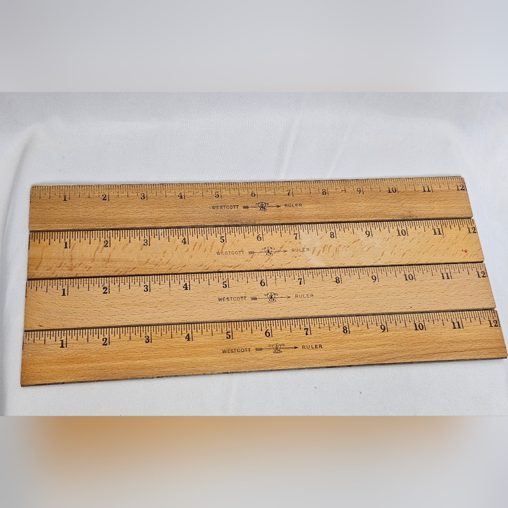 Vintage Westcott 12 Inch Wood Ruler Metal Strip Edge USA Lot of 4